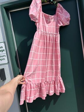 Monica  + Andy organic Windowpane Puff-Sleeve Casual Dress new